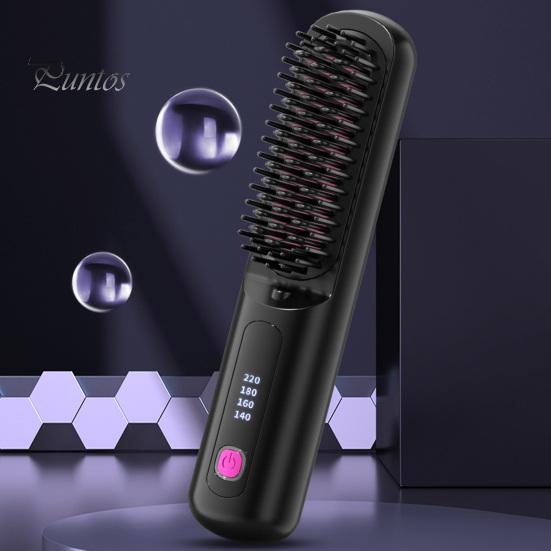 Nano-ceramic Hair Brush Cordless Straightener with 3 Temperature Settings Portable Mini Travel Straightening Comb Rechargeable Fast Heating