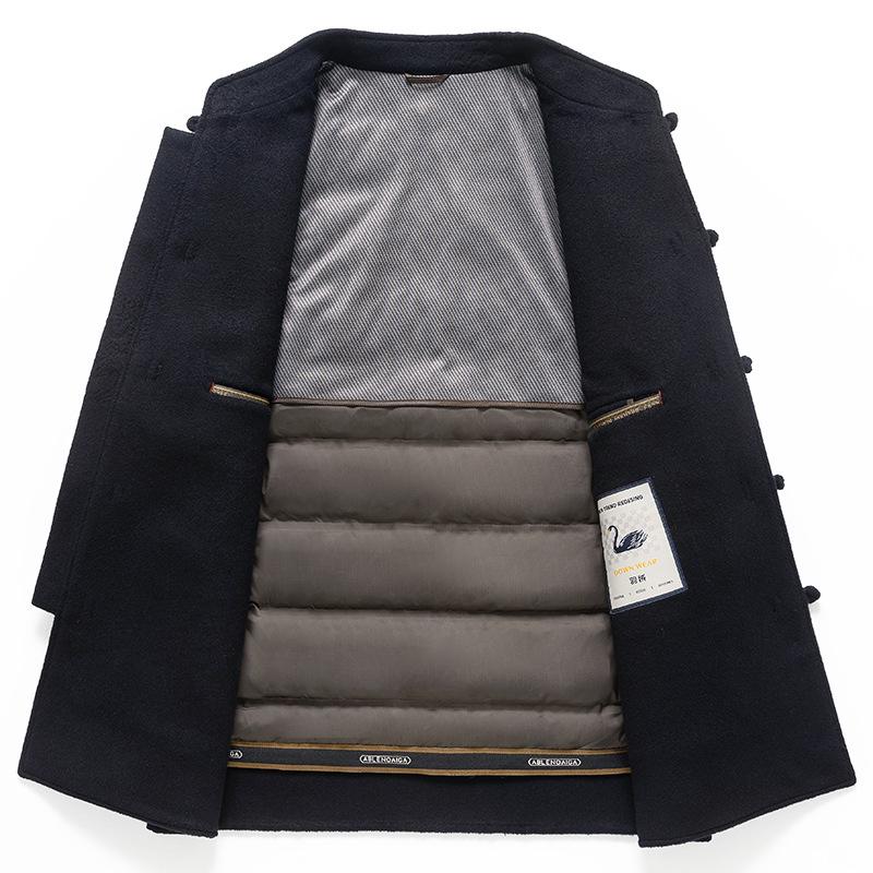 Men's Retro Double-Sided Nylon Down Tang Suit Coat with Stand Collar and Frog Buttons