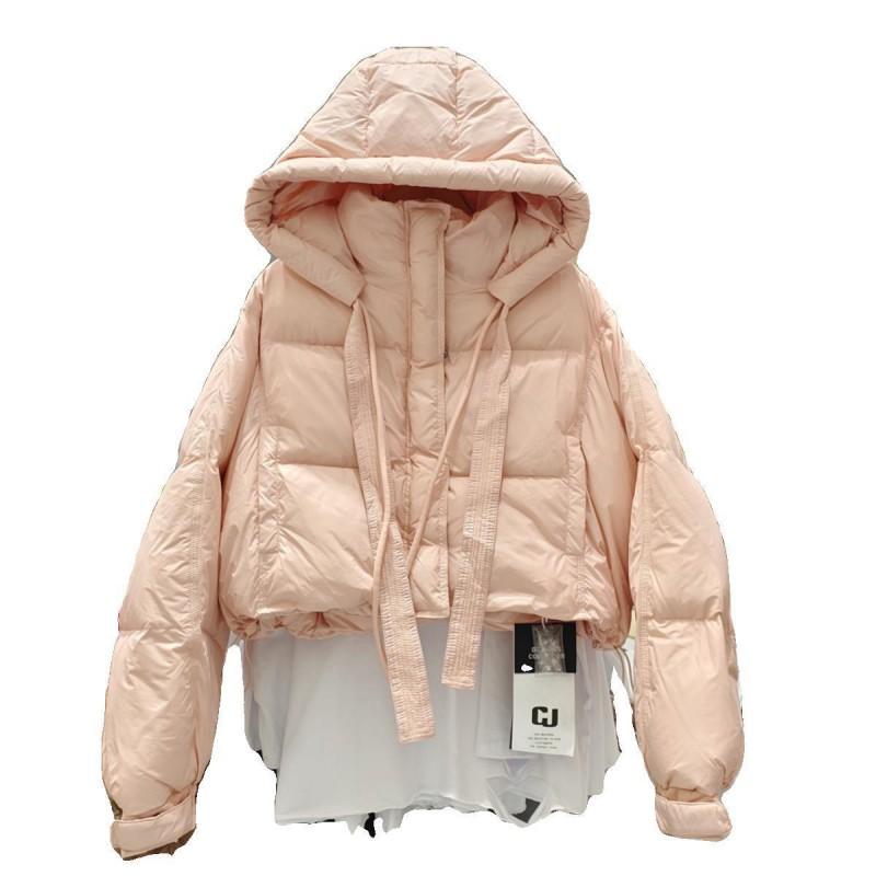 2026 Winter Womens Loose Cotton Puffer Hooded Coat Drawstring Hem Short Warm Jacket