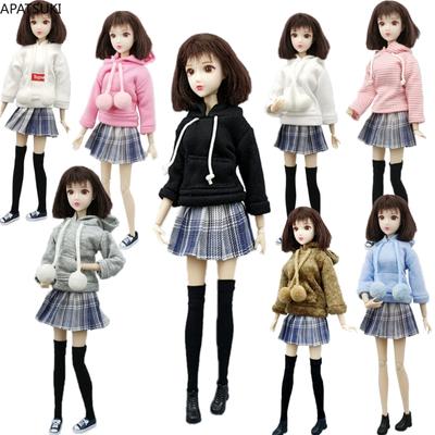 Moda Hoodies Moletom Saia Plissada para Barbie Boneca Roupas Roupas Estudantes Conjunto 1/6 Bonecas Acessórios Brinquedos Presente