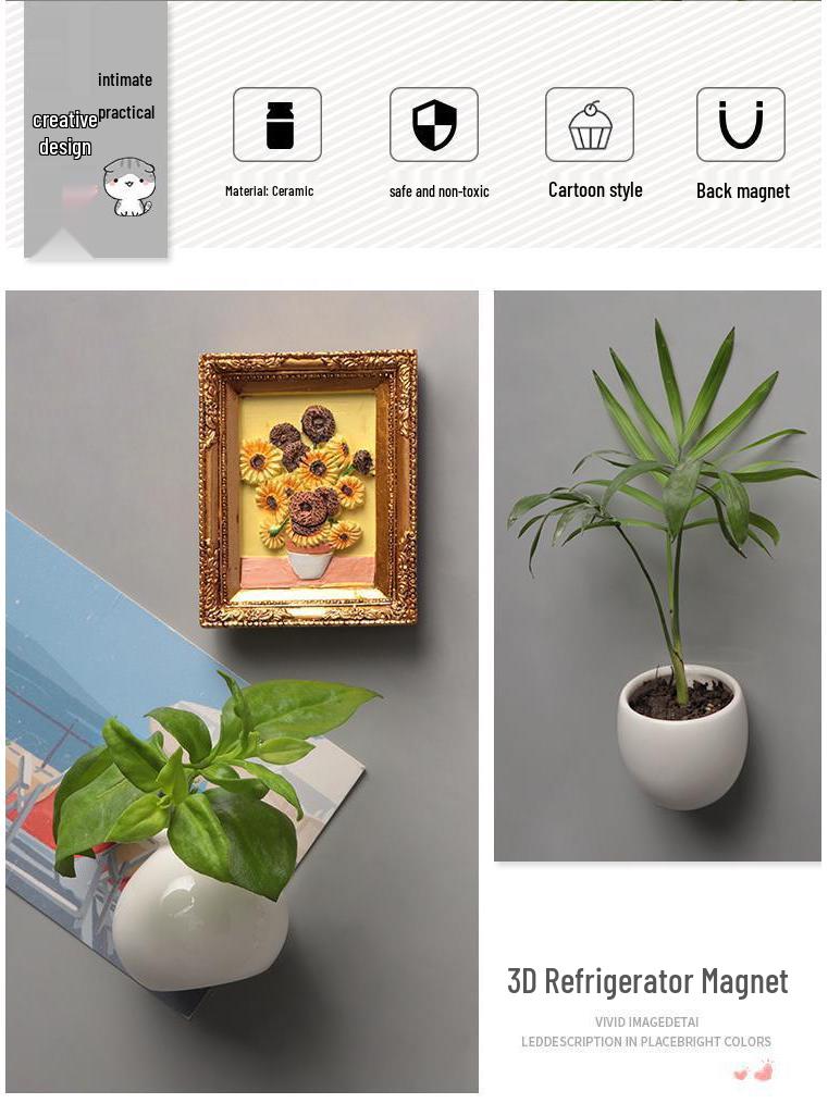 Ceramic Vase 3D Refrigerator Magnet - Creative Magnetic Sticker for Decor