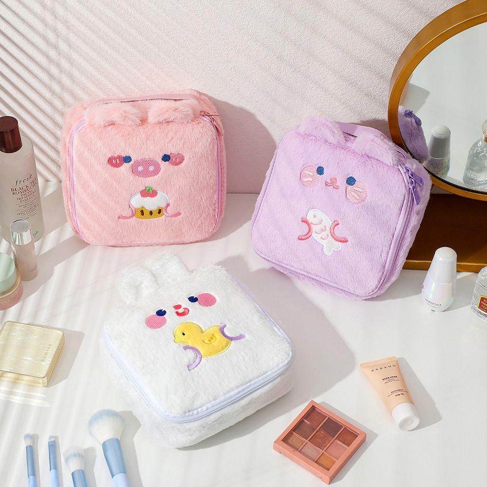 

Brush Bag Handbag Women Tote Toiletry Organizer Cosmetic Bag Zipper Makeup Pouch Plush Storage Bag