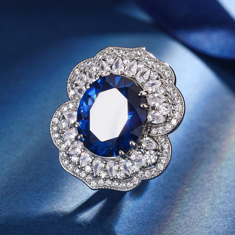 Autumn And Winter Jewelry Copper Bottom Gold-Plated Simulation Red Corundum Sapphire Blue Spinel High-End Suit Women 12 * 14