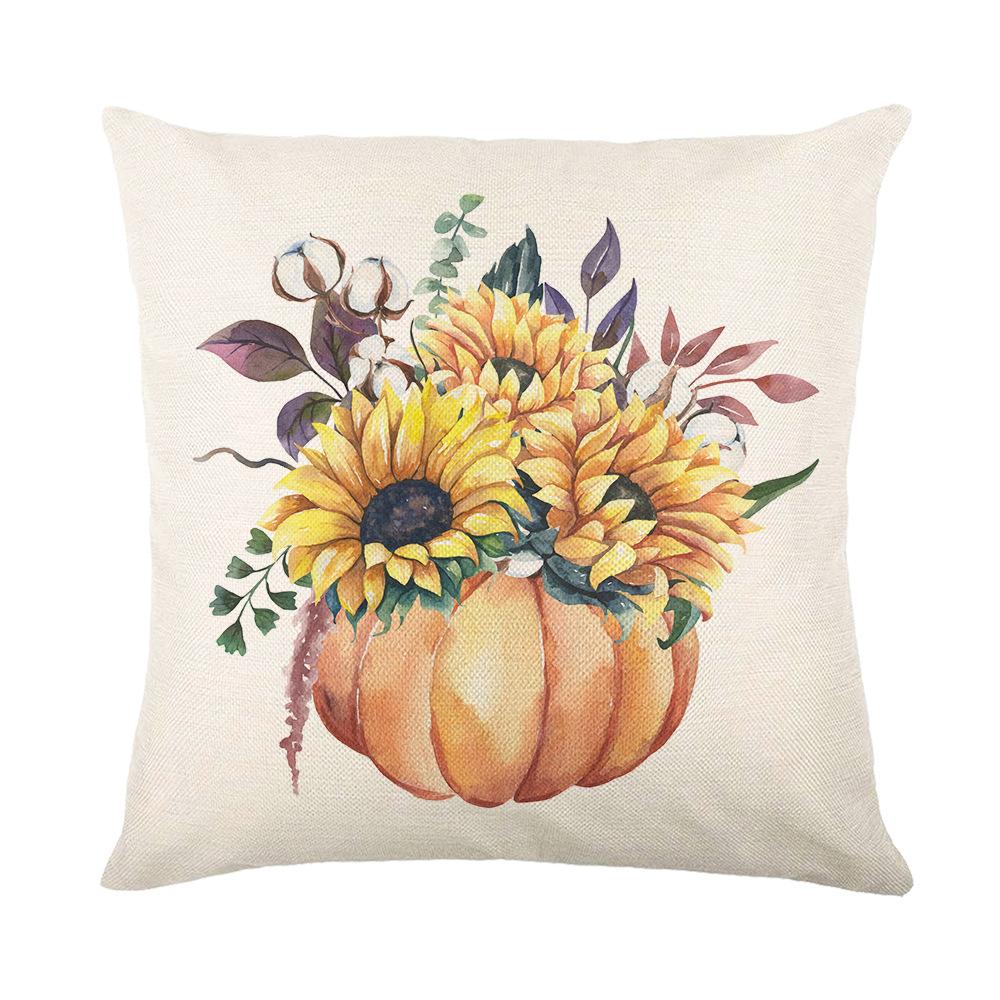 Thanksgiving Pillow Cover Autumn Pumpkin Series Linen Printed Pillow Cover Living Room Sofa Cushion Cover