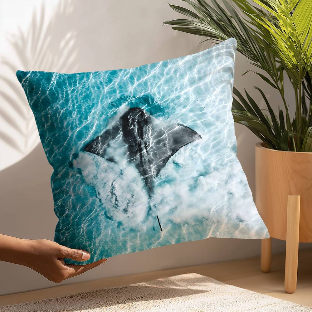 Blue Ocean Eagles Shark Angle Pillow Case Sofa Decorative Home Double-sided Printing Short Plush Cushion Pillow Cover Gift