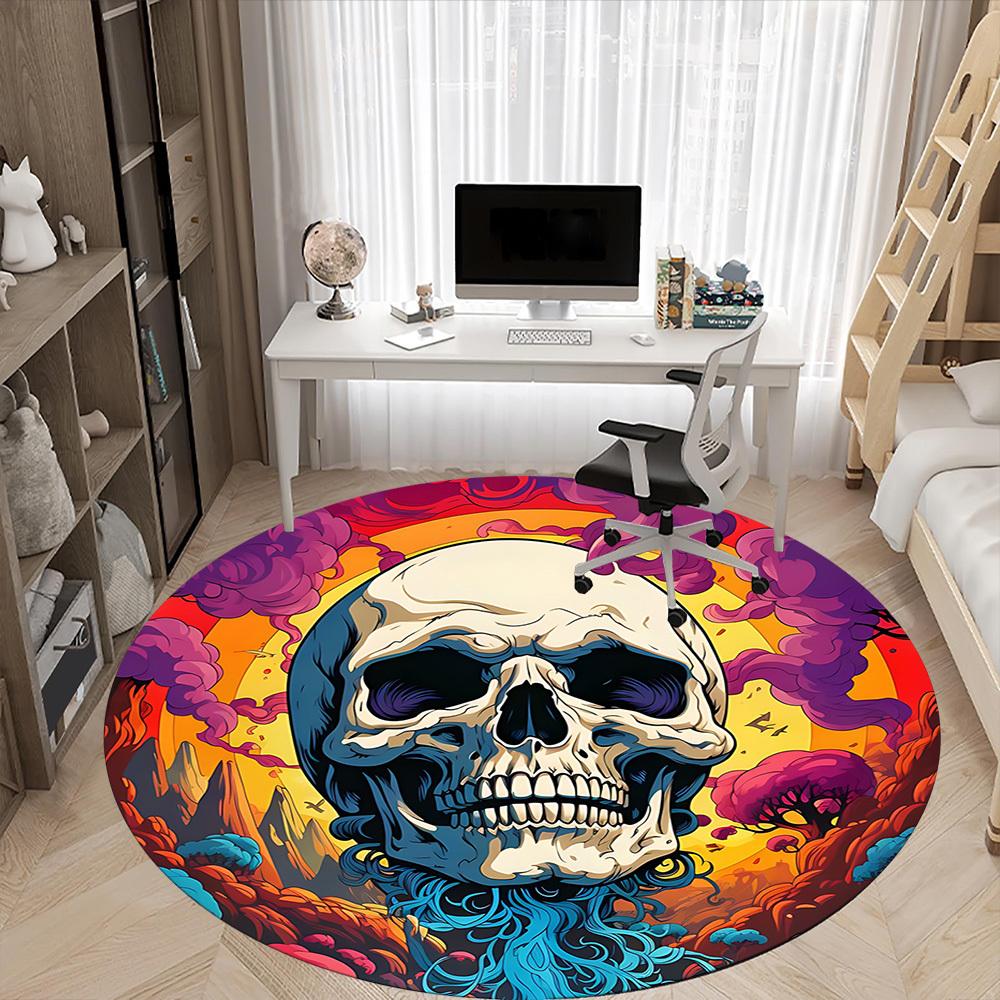 1pc Skull Landscape Office Round Area Rug, Under Office Chairs Bedroom Living Room Home Decor, Room Deco, Available in Various Sizes