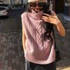 Fashion Turtleneck Sleeveless Twist Knitted Pullover Sweater Vest Women New Autumn and Winter Short Tank Tops Female Loose Simple Versatile Clothing