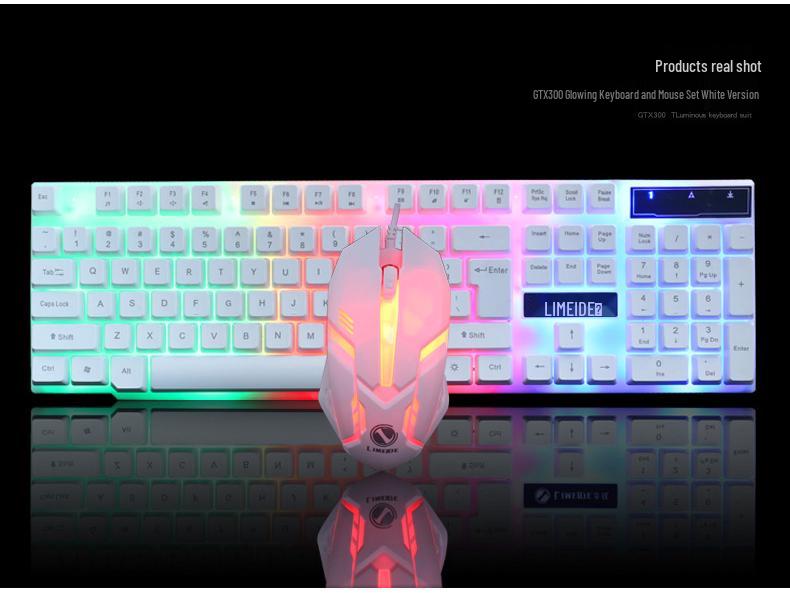 Li-Mage GTX300 White RGB Backlit USB Gaming Keyboard and Mouse Set