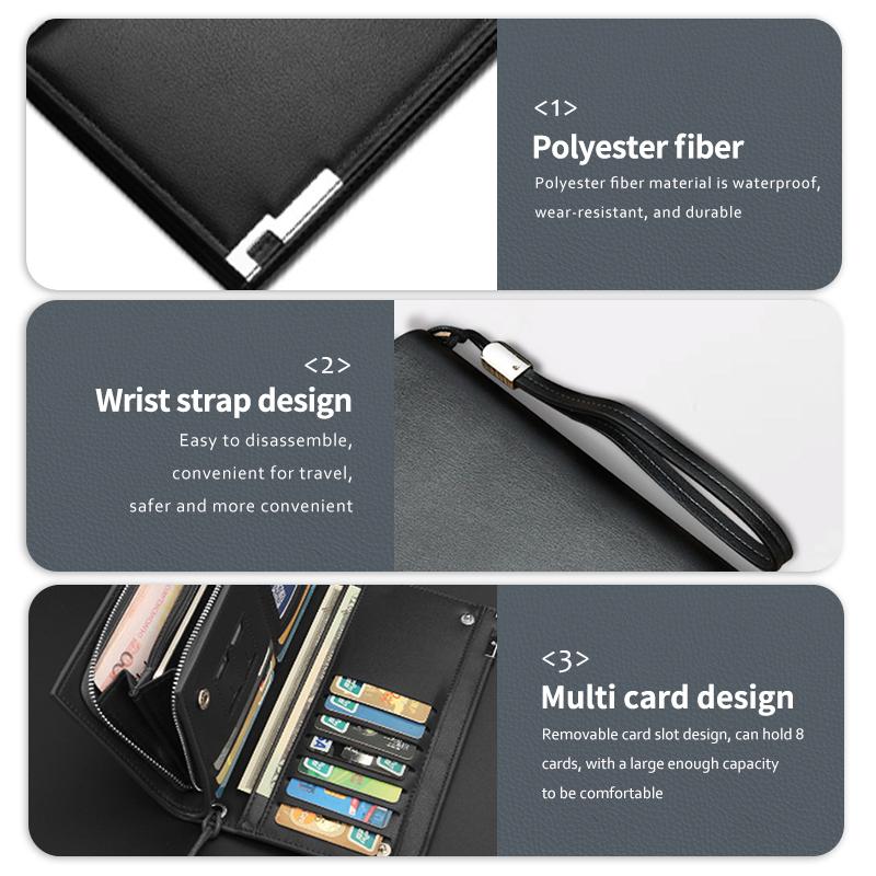 JQOZ8 For Ford Large Capacity Long Zipper Wallet Multi-slot Leather Wallet Escort KA Flex Everest KA Expedition Falcon Fusion