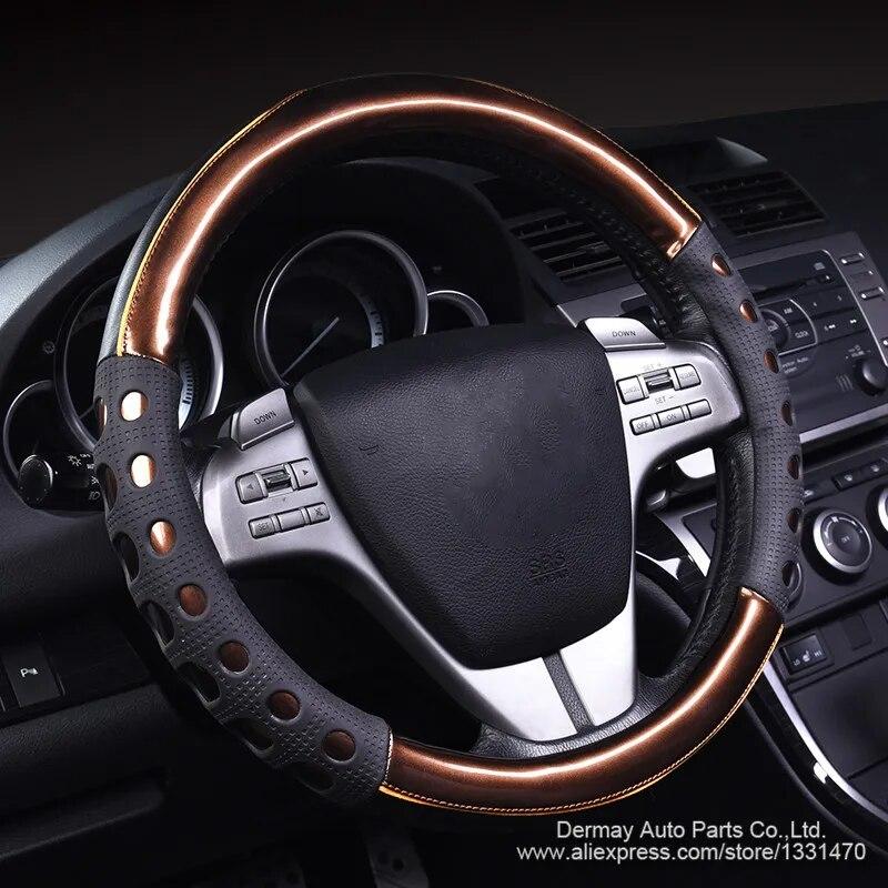 DERMAY Auto Lenkradbezug Wasserdichtes Leder Weiches Gummi Kindersicher Lenkradbezug Vier Jahreszeiten Universal Autozubehör