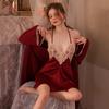 Hua Guanyu's new sexy pajamas perspective ice silk lace halter suspender nightdress robe loungewear set