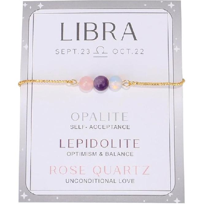 COLORFUL BLING Zodiac Bead Bracelets Healing Crystal 12 Constellation Natural Stone Chakra Stretch Adjustable Bracelets Birthstone Anxiety Relief