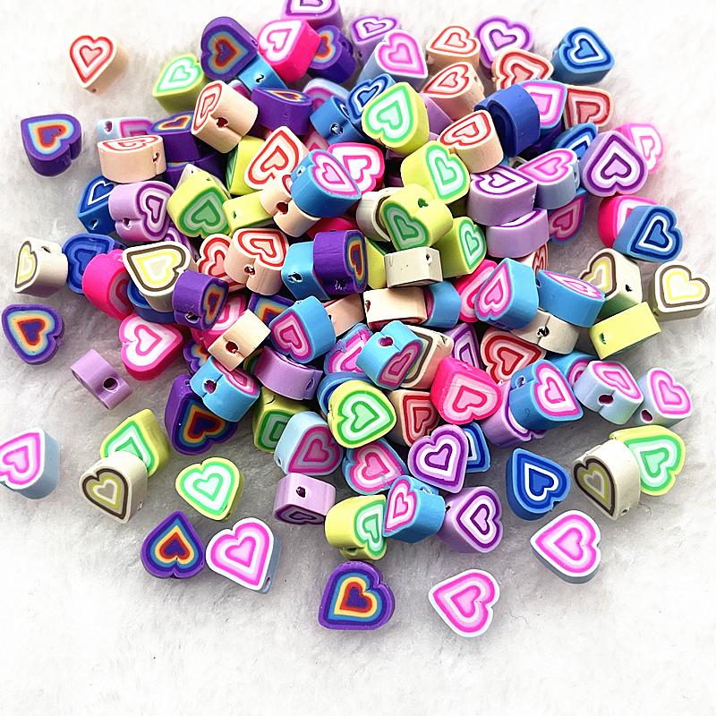 30pcs 10mm Heart Shape Love Beads Polymer Clay Beads Spacer Loose Beads for Jewelry Making DIY Bracelet Earring
