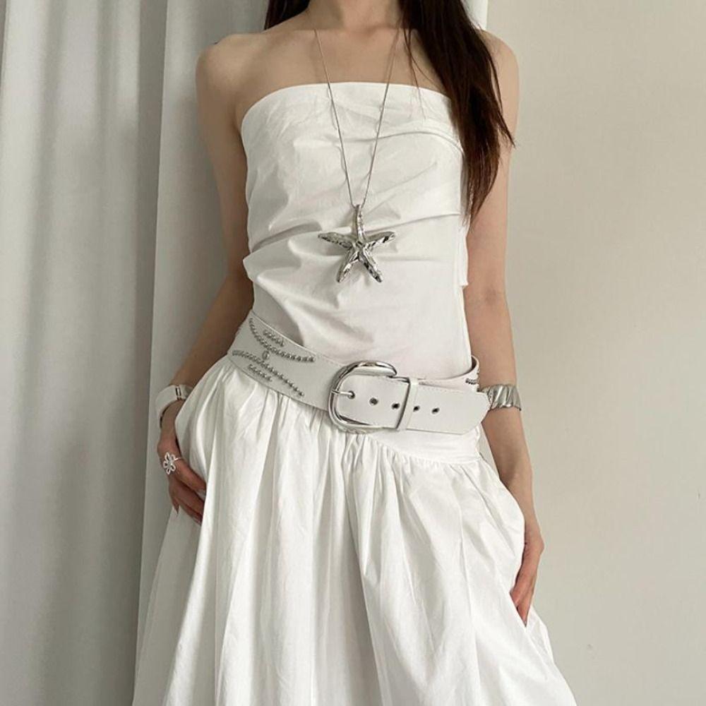 Gothic Rivet Wide Belt Korean Dress Jeans Belt Vintage Women's Waist Belt Dresses Accessory