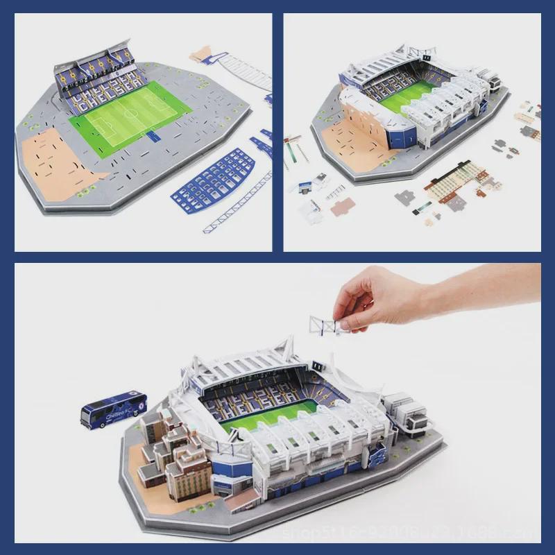 Real Madrid 3D Puzzle Model fotbalového hřiště: Hračka pro montáž bez lepidla a trofej Ligy mistrů - Perfektní narozeninový dárek pro muže