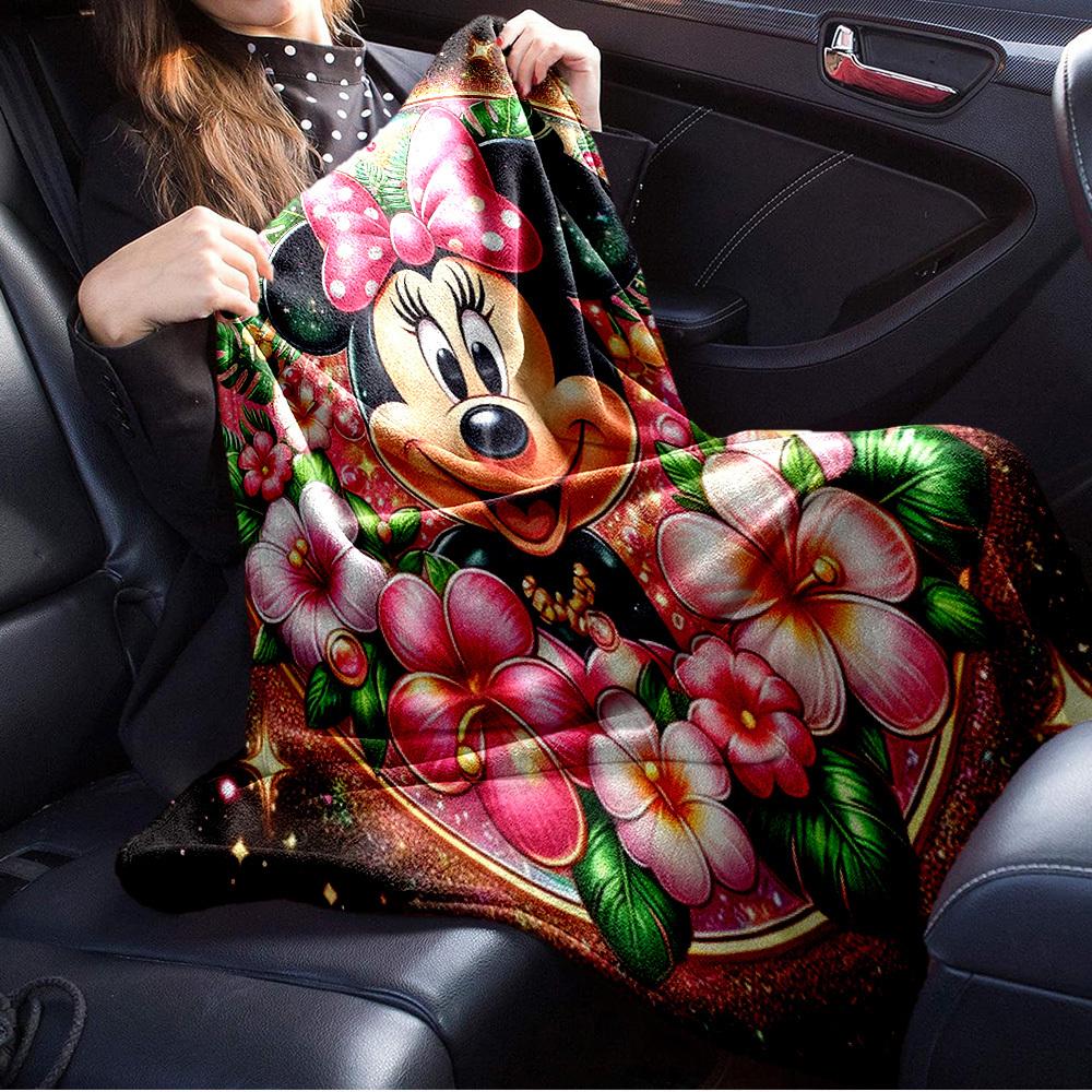1pc Velvet Bedding Throw Blanket - Minnie Mouse Floral Design - Perfect for Sofa Cover, Home Decor Gift Idea, Cozy Warmth All Year Round