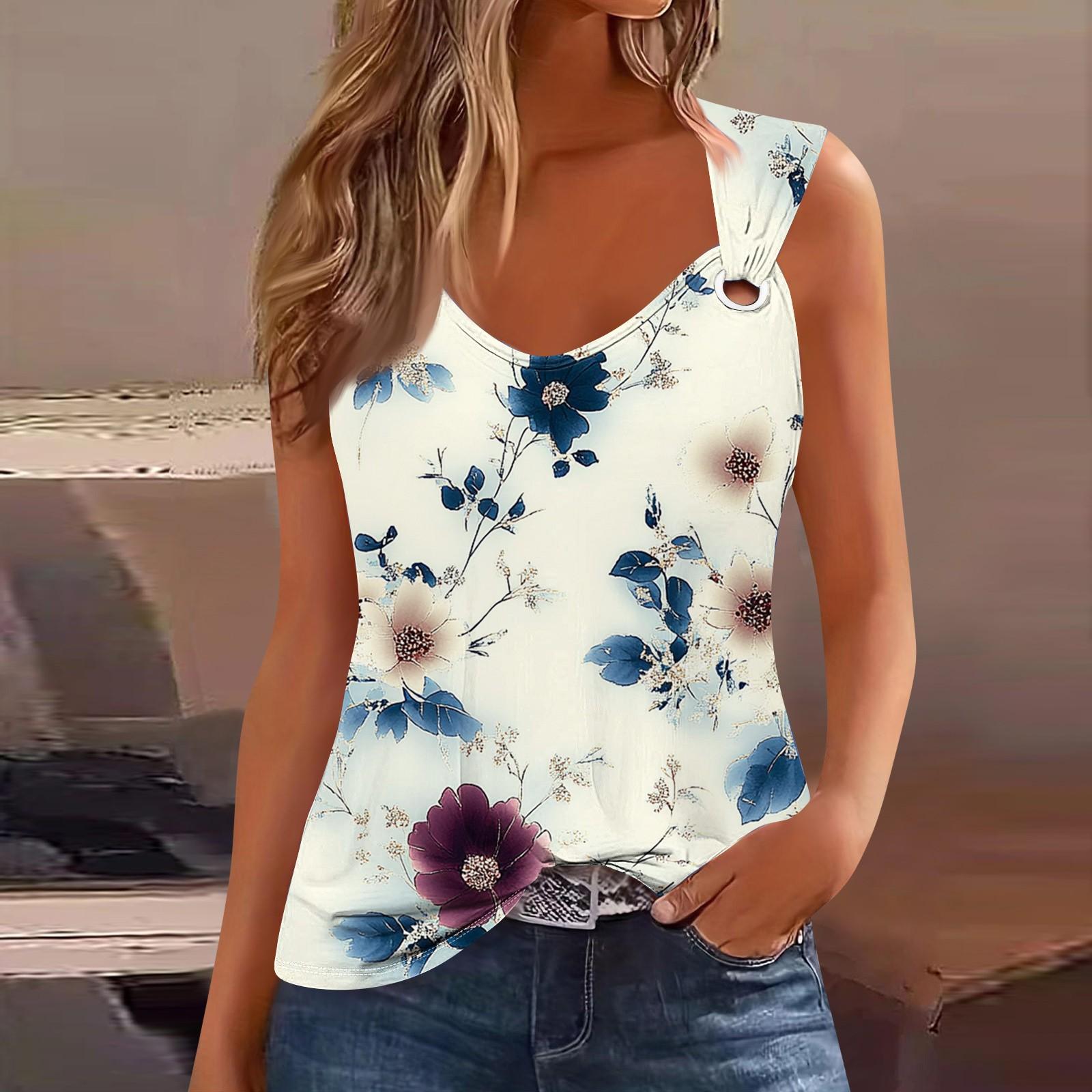 

Womens Tank Top V Neck Basic Printed Casual Flowy Sleeveless Deep Side Cut Tops For Women XL білий