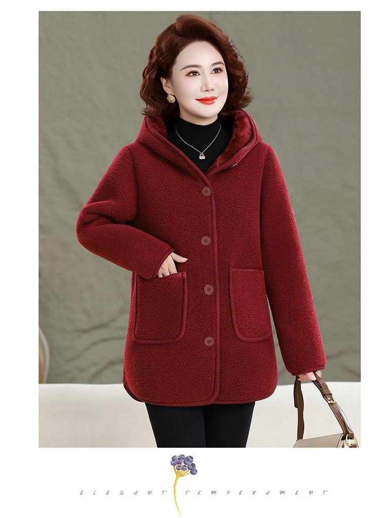 2025 Stylish Mother’s Winter Jacket: Velvet Cotton Padded, Fleece, Thickened Warm Outerwear for Middle-aged & Elderly Women