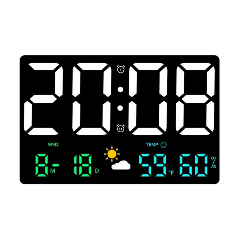 Large Digital LED Wall Desk Clock Calendar with Alarms,Temperature Thermometer for Bedroom Room Table
