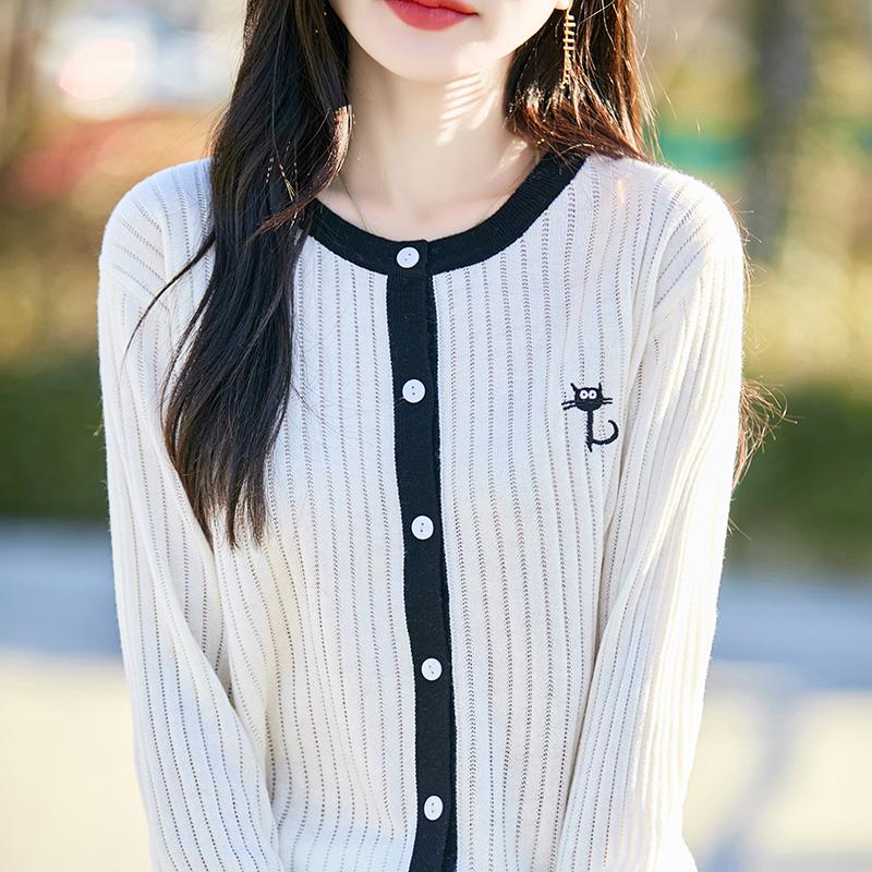 Cardigan feminino leve 50% lã e 50% seda amoreira - Tricô versátil para 4 estações, conforto e estilo o ano todo