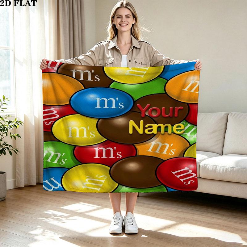 1PC M&M's Custom Name Patterned Flannel Blanket Suitable For All Seasons for Home Decor Warmth and Comfort Gifts Holiday Present