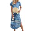 Women's Casual Comfortable V-Neck Loose Hem Split Vacation Short Sleeve Beach Long Dresses