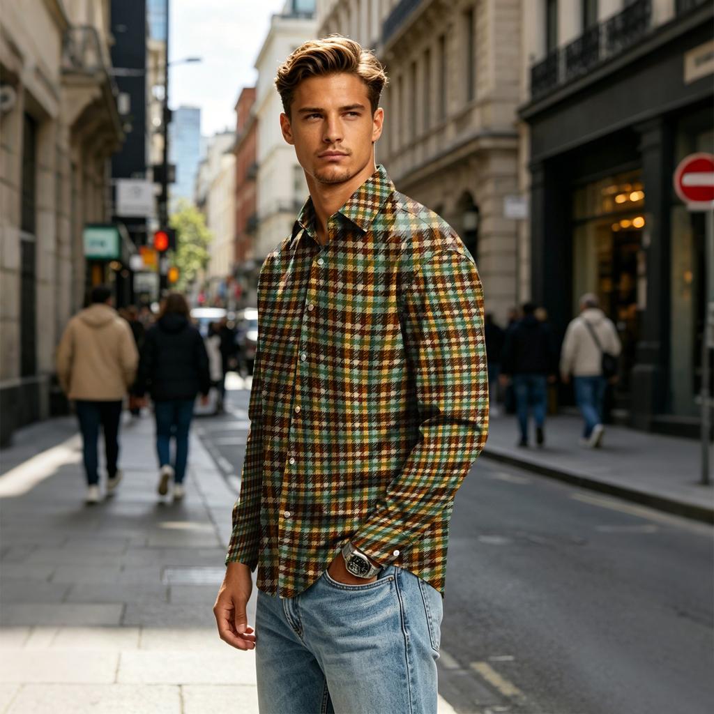 Men's Long Sleeve Plaid Button Down Shirt Casual Cotton Comfort Fit