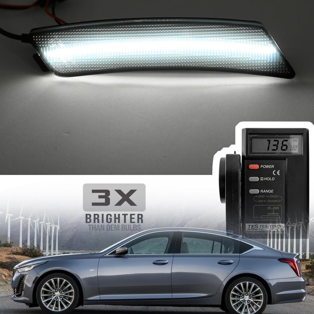 Led Side Marker Lights Compatible w/Cadillac CT5 2020 2021 2022 2023 2024 White Led Front Bumper Side Marker Reflector Repeater Lamp Kit LH RH Smoked