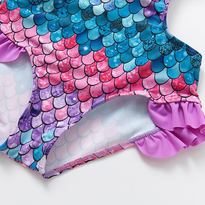 Girls' One-Piece Swimsuit: Gradient Fish Scale Design for Ages 3-12