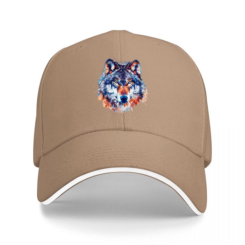 Wolf Head Art Print Baseball Cap Black Adjustable Hat with Colorful Animal Design for Outdoor Fashion and Casual Wear