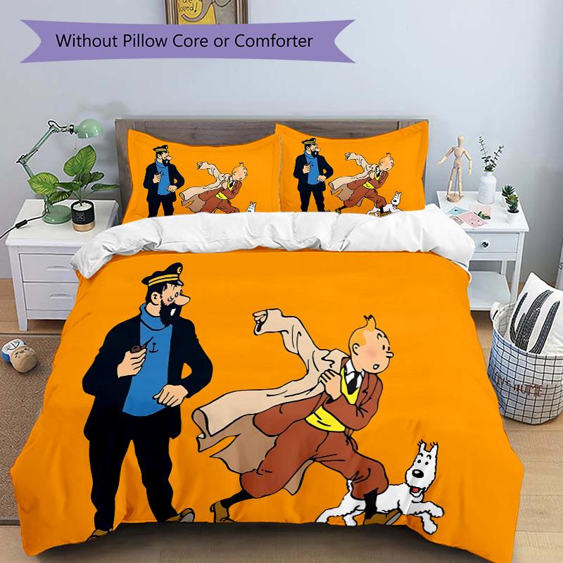 Tintin'S Adventures Orange Land Print 3Pcs Bedding Setduvet Cover With 2 Bedropillowcase Home Birthday Gift