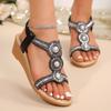 Cross-border Trade Women's Rhinestone Wedge Sandals, European and American Style, Peep-toe Open-toe Elastic Band Casual Beach Sandals