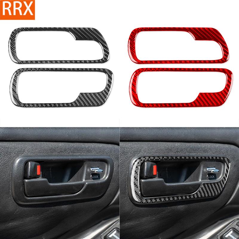 For Acura Integra 1994-2001 Real Carbon Fiber Stickers Door Switch Handle Panel Trim Cover Car Accessories Interior Decorative