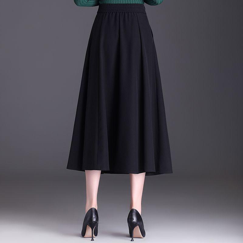 Black Suit Half Skirt, Women's Mid Length Umbrella Skirt Plus Size Skirt Spring and Autumn High Waist A-line Skirt