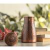 Pure Copper Bedroom Water Bottle with Inbuilt Glass, Hammered Antique Design - Drinkware & Storage Purpose, Volume 950 Ml (Pack of 1)
