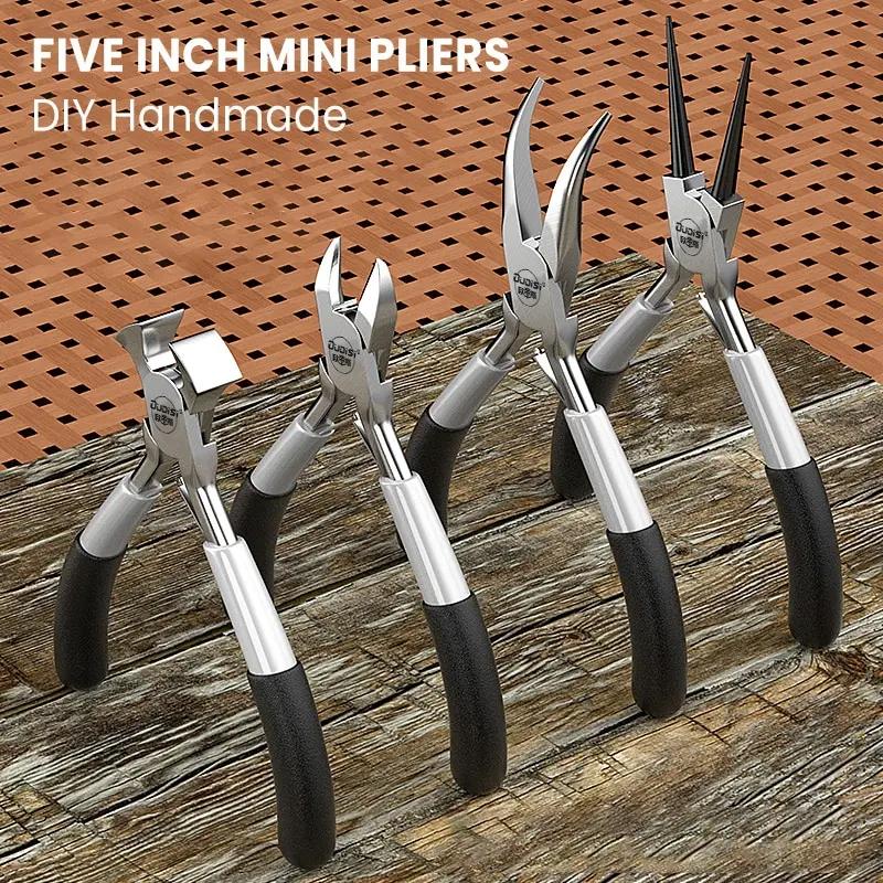 Mini-Zange mit spitzem, zahnlosem Flachmund, verlängerter Nadelmund, schräger Mund, Flachmund, Drahtbindezangen-Set