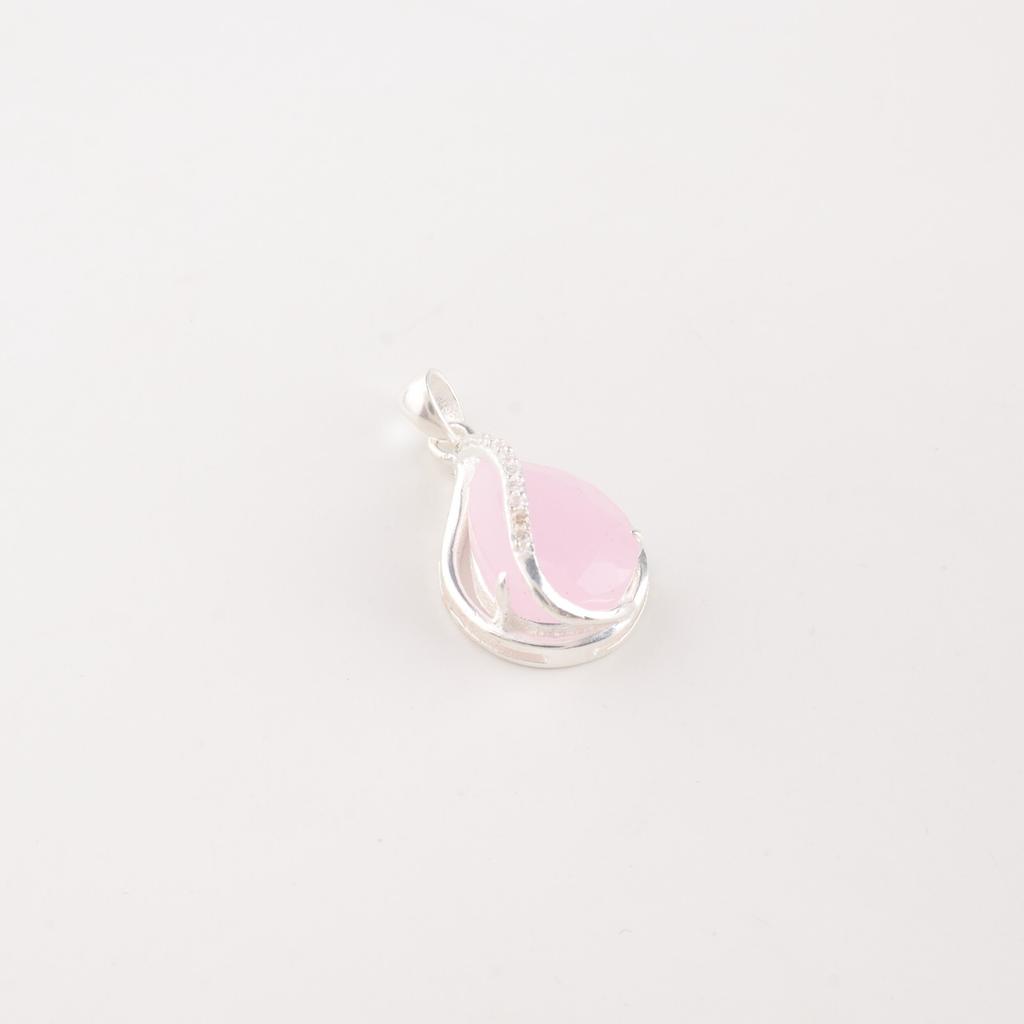 Rose Chalcedony Gemstone Zircon Pendant 925 Sterling Silver Jewelry Tiny Pendant CZP-7-7