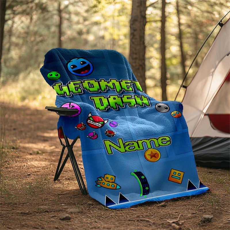Personalized Custom Name Blanket - Geometry Dash Print Design,Blanket for Sofa,Bed,Travel,Camping - Soft and Warm, Great Gift
