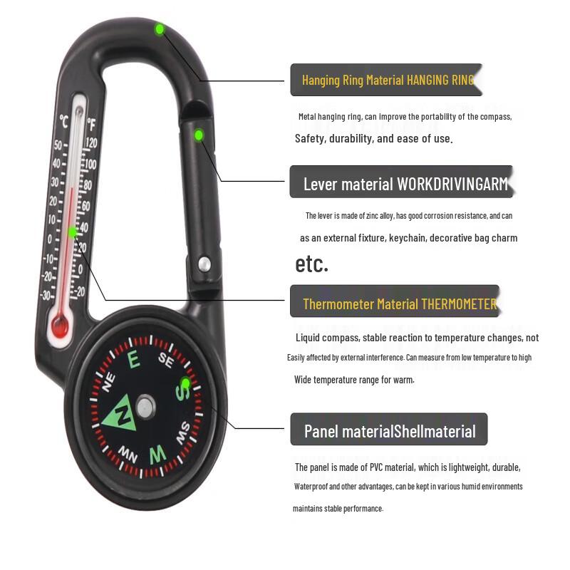 OEING Outdoor Multifunction Compass Carabiner with Thermometer (2-Pack)