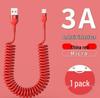 120W Dual Type-C Spring Retractable Data Cable for Fast Charging, Compatible with Apple, Huawei, and Honor