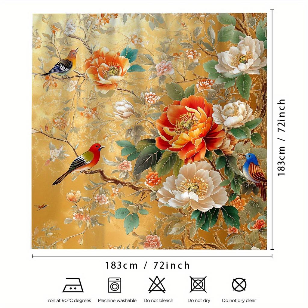 Enchanting Bird And Flower Shower Curtain - Vibrant Flower Wall Hanging For Living Room And Bedroom Decoration - Natural Style