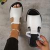 Ausgeschnittene Slide-Sandalen für Damen, trendige flache Slide-Sandalen aus Kunstleder, leichte Slip-On-Outdoor-Schuhe