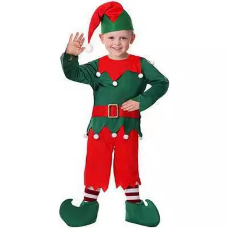 Holy Day Children's Costume Green Christmas Elf Costume Christmas Costume Three-piece Set
