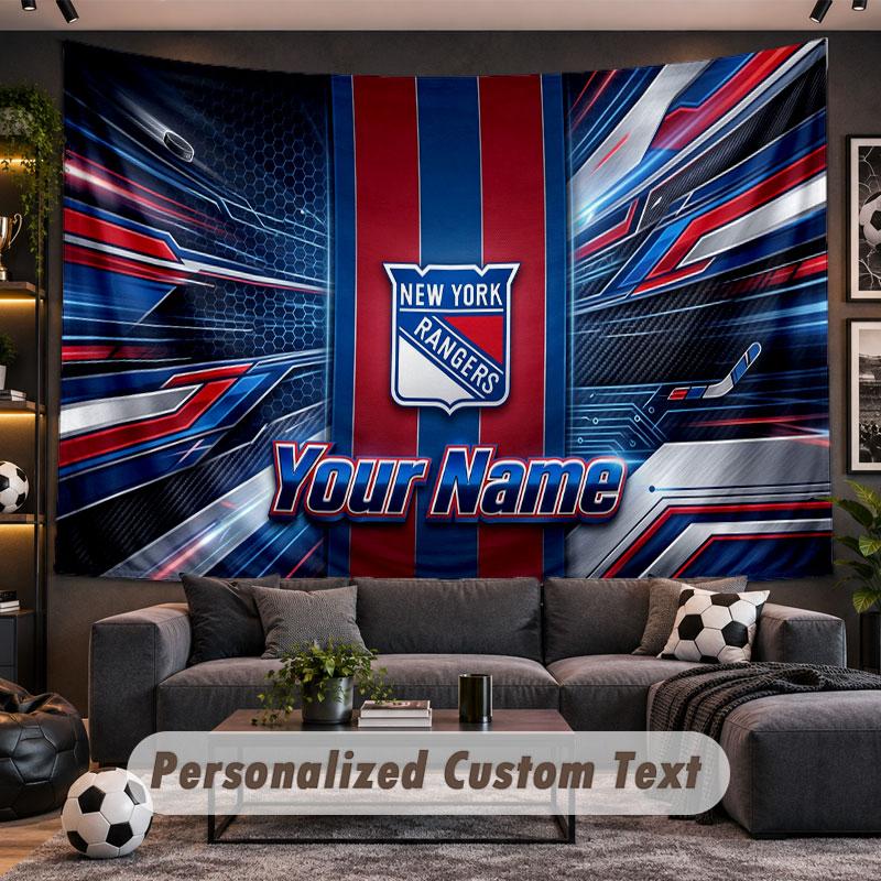 Wall Hanging Tapestry Custom NameNew York Rangers Pattern Personalized Printed Fabric Wall Decor