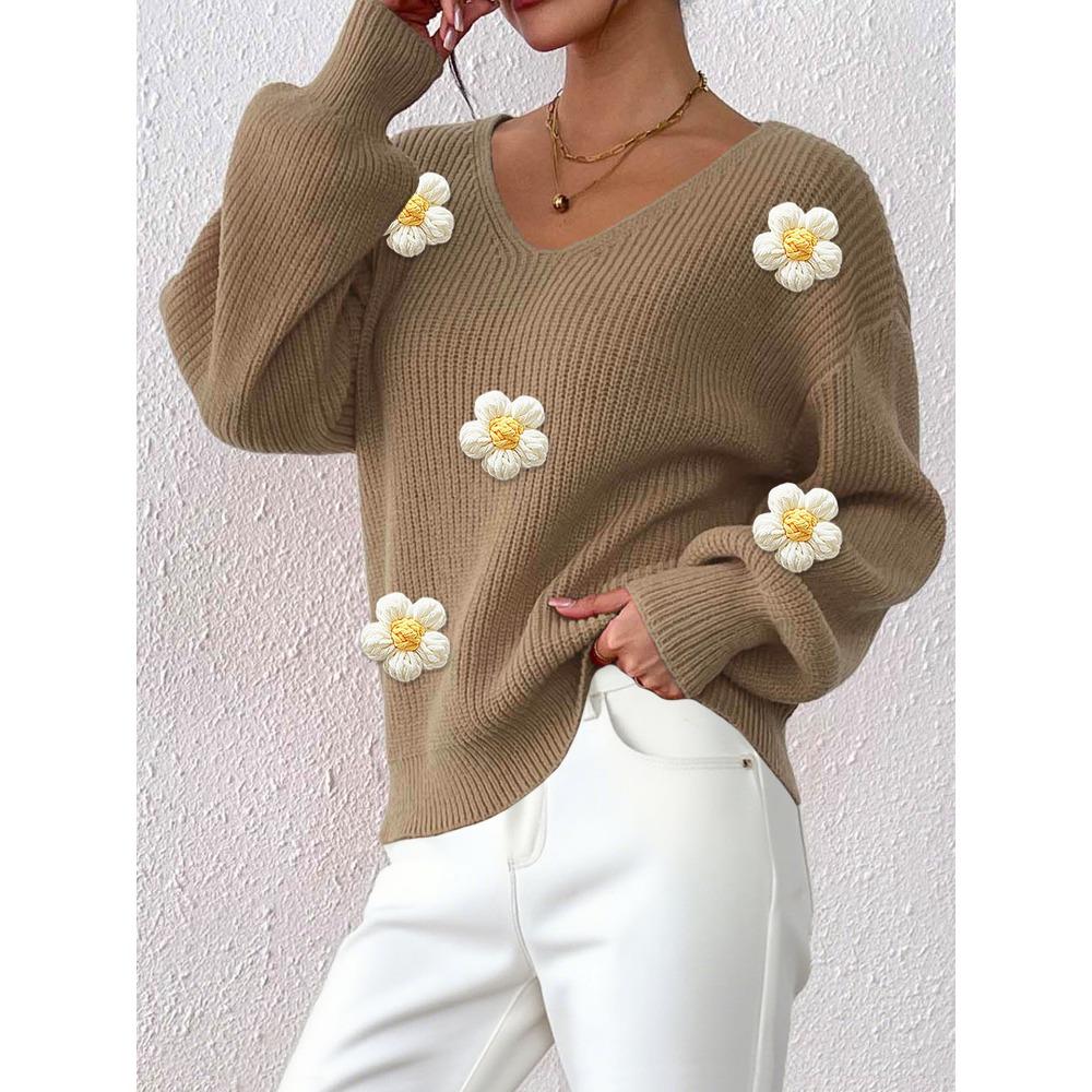 Autumn/Winter Women’s Pullover: Hand-crocheted, 3D-paneled, Statement Deep-V-neck Pullover