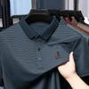 Machine Washable Men'S Ice Silk Seamless Short-Sleeved T-Shirt Business Casual Lapel Striped Polo Shirt