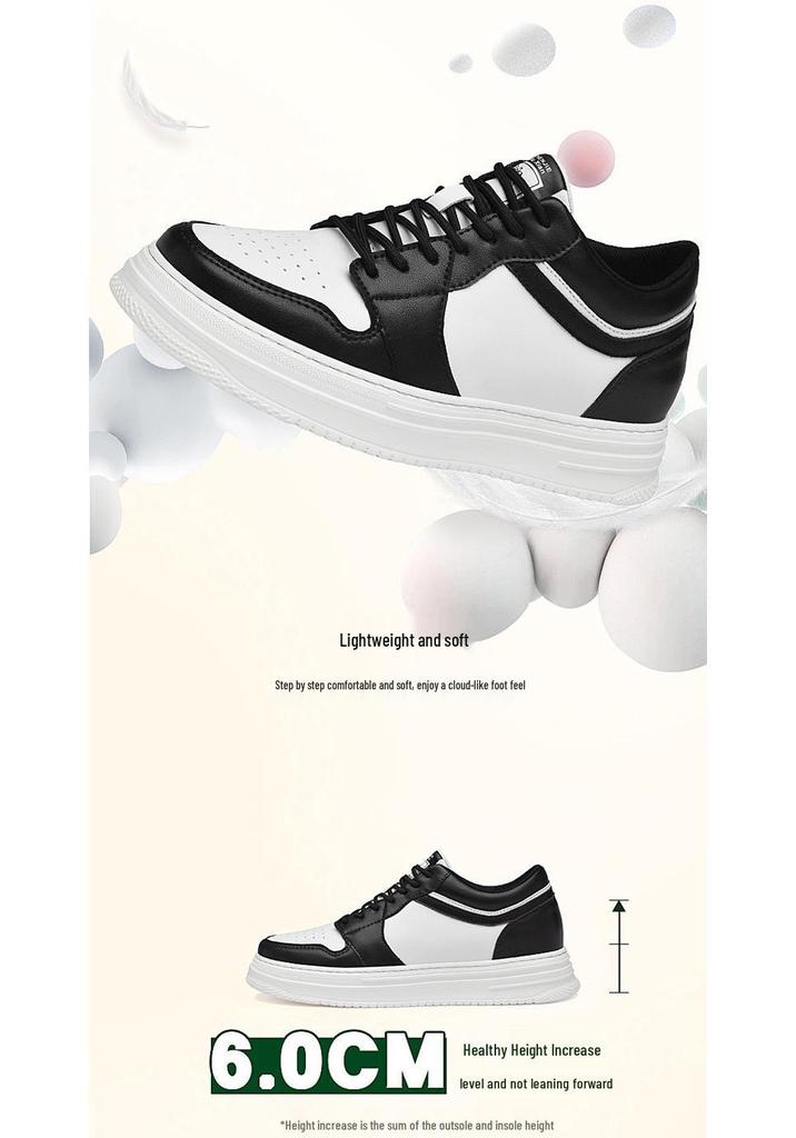 Men's Height Increasing Platform Board Shoes - Thick Sole, Color Blocking, Spring Low-Top Cowhide Sports Sneakers