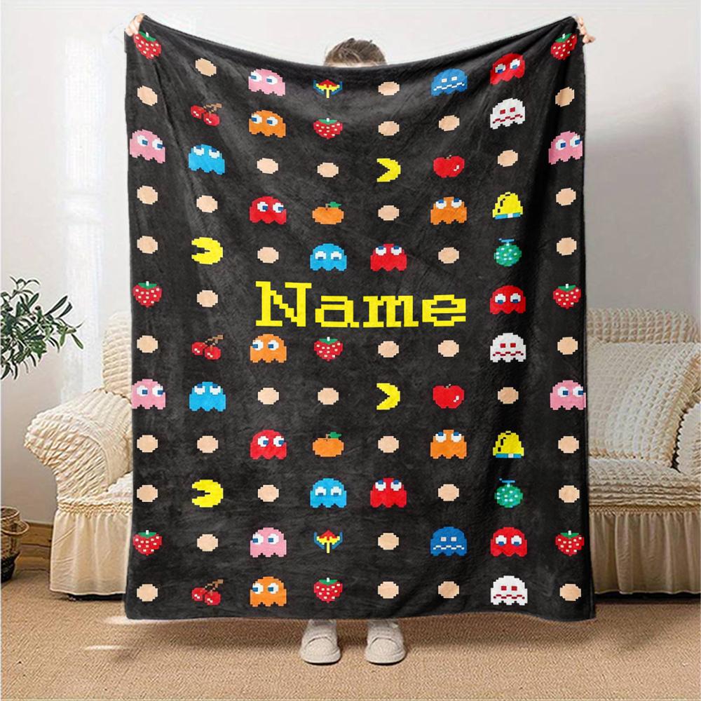 Custom Name Pac-Man Theme Printed Blanket - Perfect for Couch, Bed, Travel & Outdoor Use | Machine Washable, Cozy & Durable.