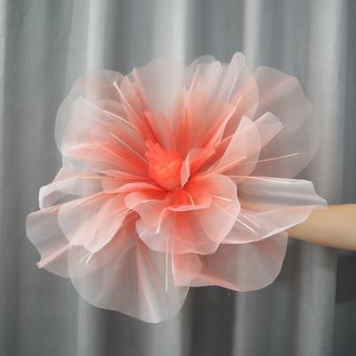 40cm Artificial Rose Blossoms Giant Gauze 3D Fluffy Petals Fake Flowers Large Flower Head Floor Display Simulated Rose Outdoor