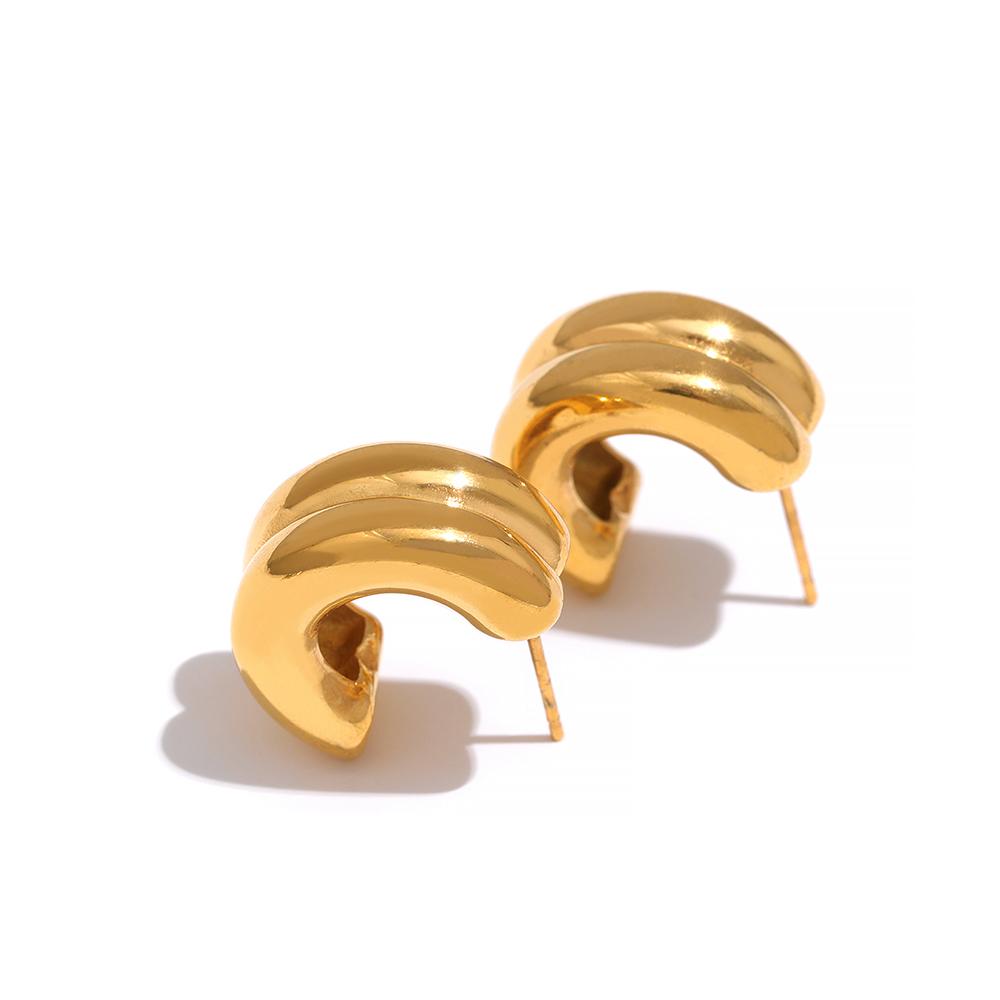 

Yhpup New Minimalist Gold Silver Double Color Stainless Steel Thick Charm Stud Earrings Tarnish Free Fashion Temperament Jewelry